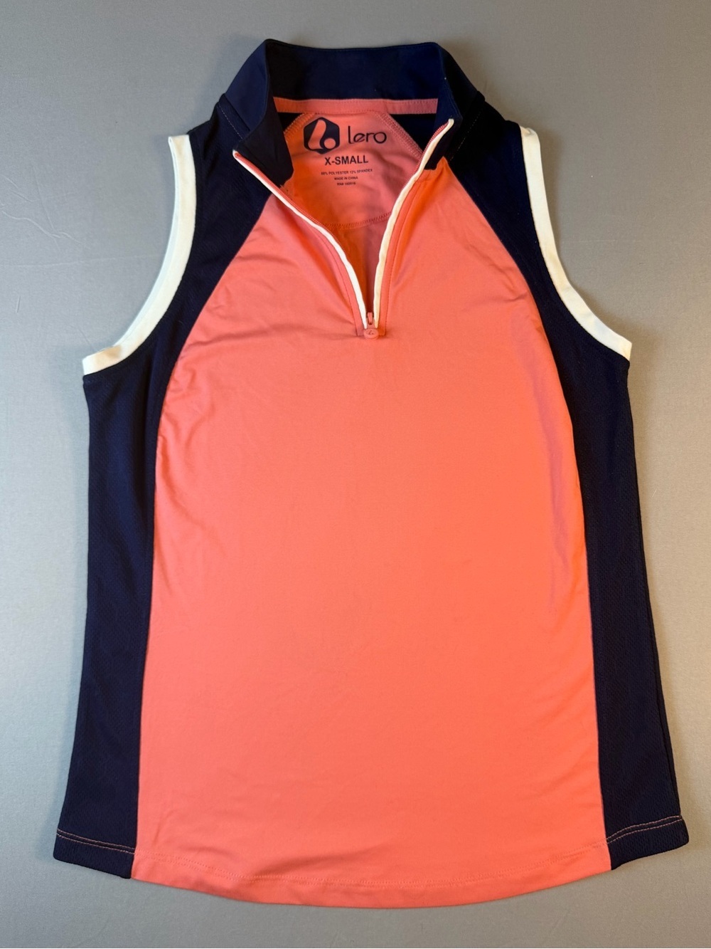 Lero Coral & Navy Sleeveless Zip Golf Polo Size Extra Small
